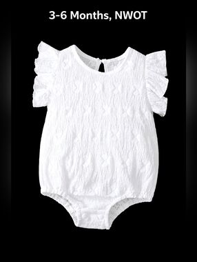 NWOT 3-6 Months White Baby One-Piece Romper with Ruffle Sleeves